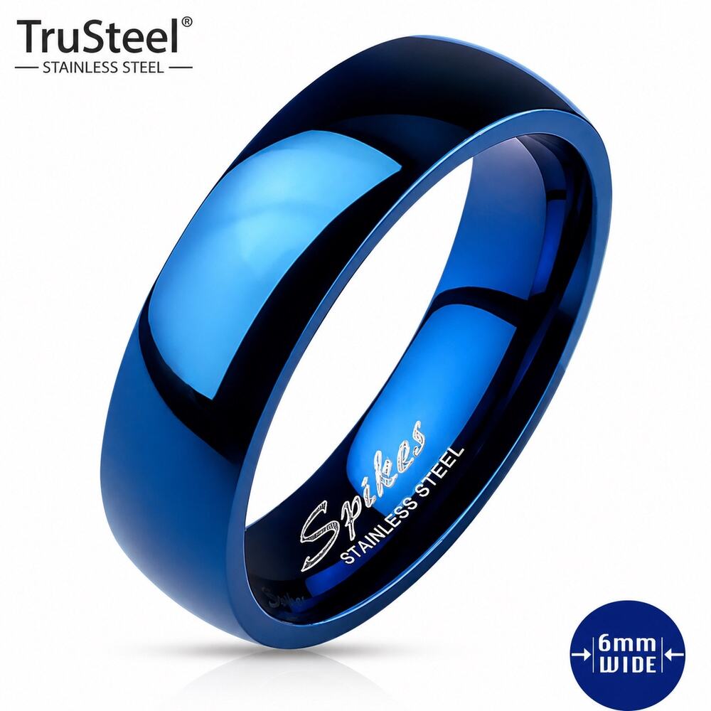 316L Stainless Steel Wedding Band Ring Comfort Fit Mens Womens blue Size 12